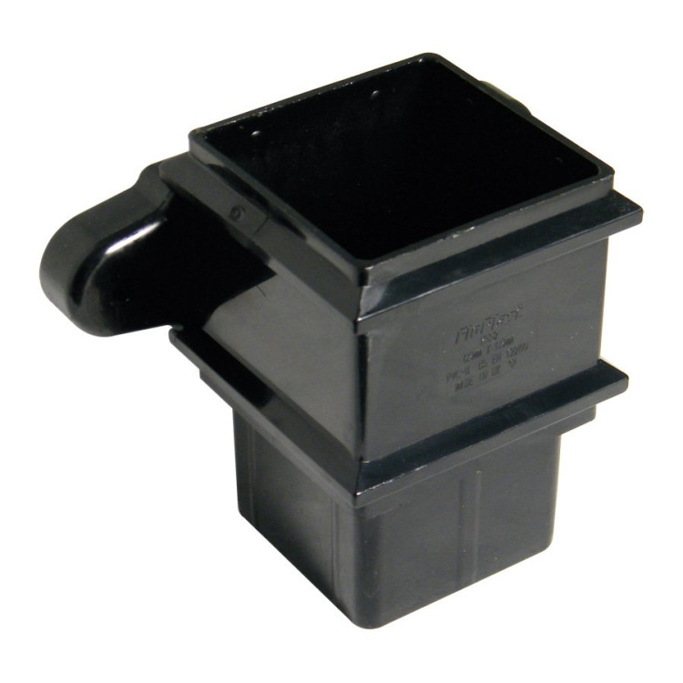 Square Classic Downpipe Socket - With Lugs - Black 