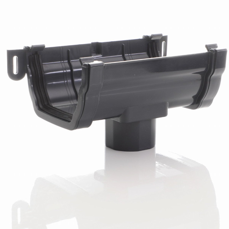Anthracite Dark Grey Ogee Gutter Running Outlet for Aquaflow Ogee Guttering